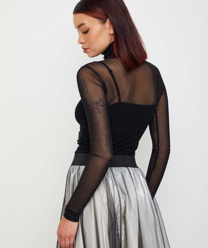 NU London Stitch Neck Mesh Top