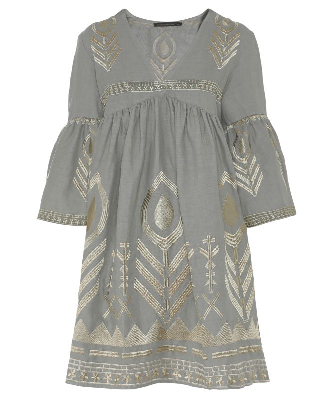 Greek Archaic Kori Feather Embroidered Mini Dress