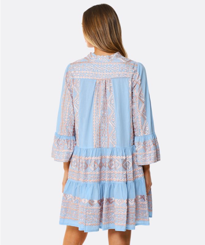 Greek Archaic Kori Embroidered V-Neck Dress