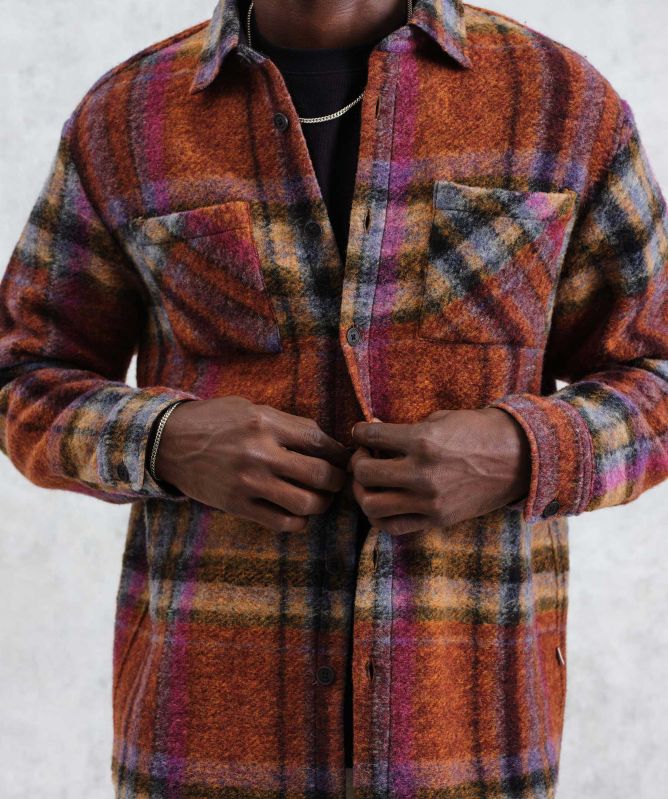 Wax London Wool Check Whiting Overshirt