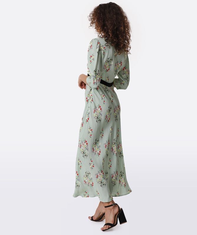 RIXO Petra Floral Velvet Trim Midi Dress