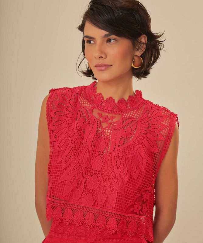 chinese dress ladies Red Toucan Guipure Sleeveless Top  Blythe