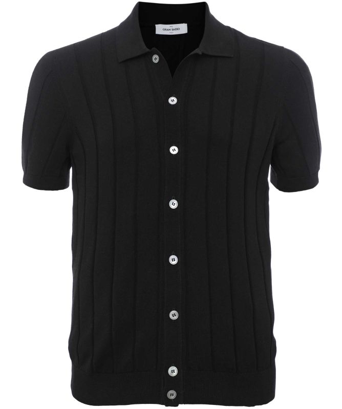 Gran Sasso Rib Knit Button Polo Shirt