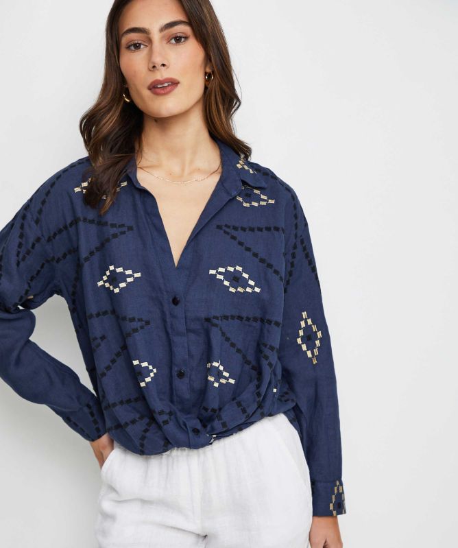 Greek Archaic Kori Linen Zig Zag Shirt