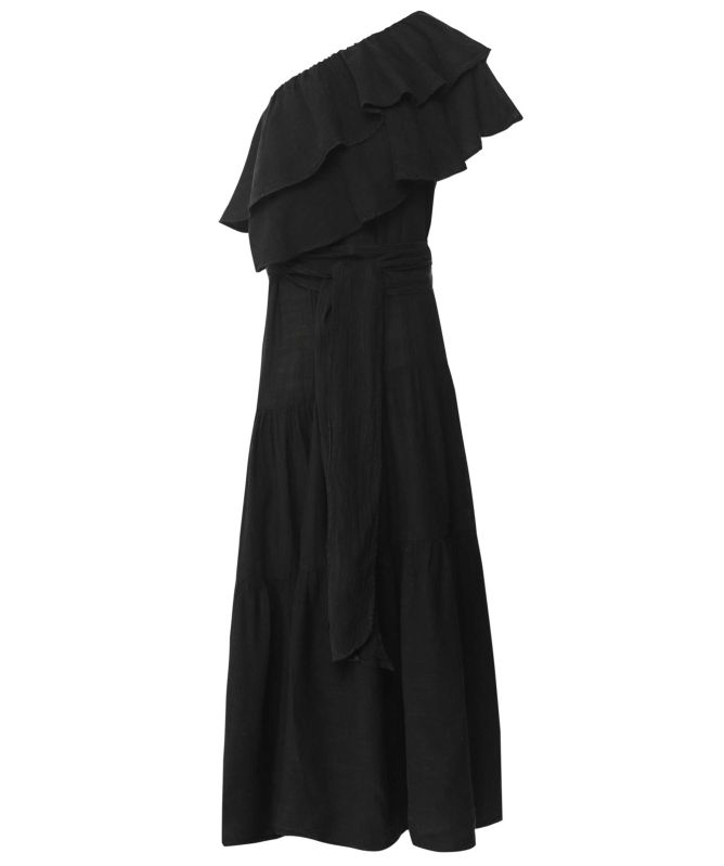 Pearl & Caviar Linen Mix One Shoulder Maxi Dress | Jules B