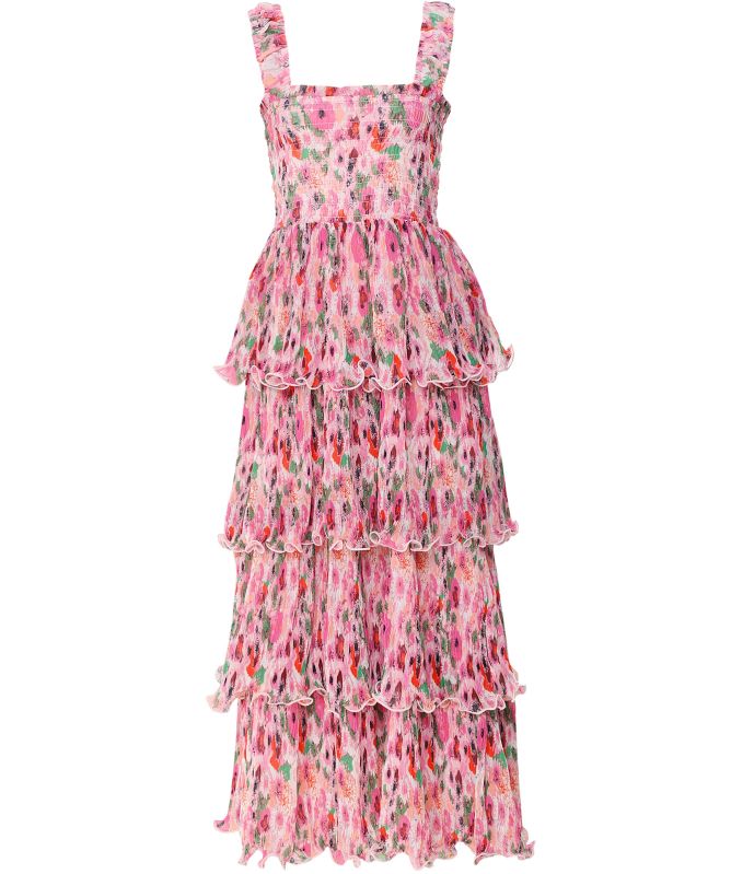 GANNI Pleated Georgette Smock Midi Dress