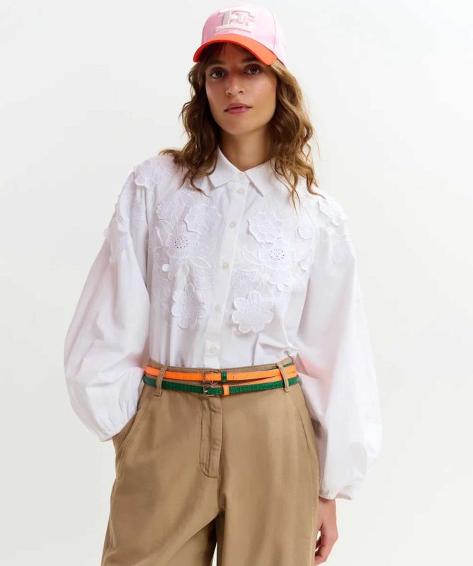 Essentiel Antwerp Joella Cotton Shirt With Appliqué Flowers