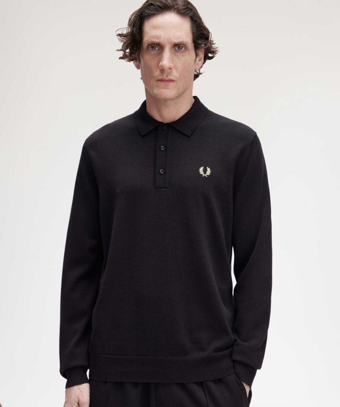 Fred Perry Knitted Long Sleeve Polo Shirt