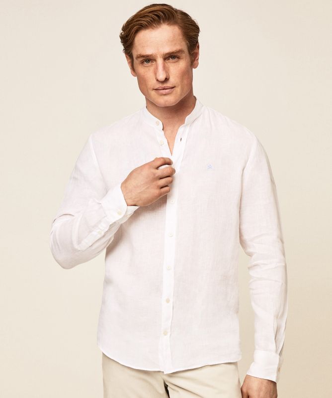 Hackett Linen Mandarin Collar Shirt