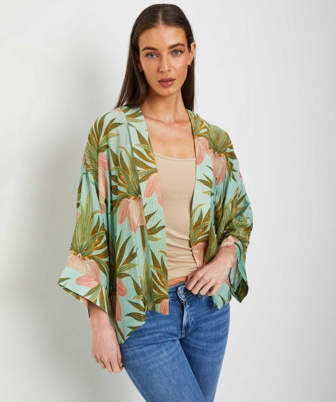 One Hundred Stars Deco Bud Aqua Kimono