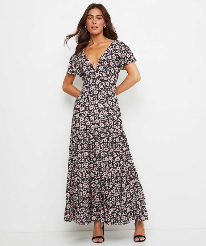 RIXO リキソー ブランド ワンピース Delicia floral 800766 Delicia floral georgette maxi dress in multicoloured - Rixo