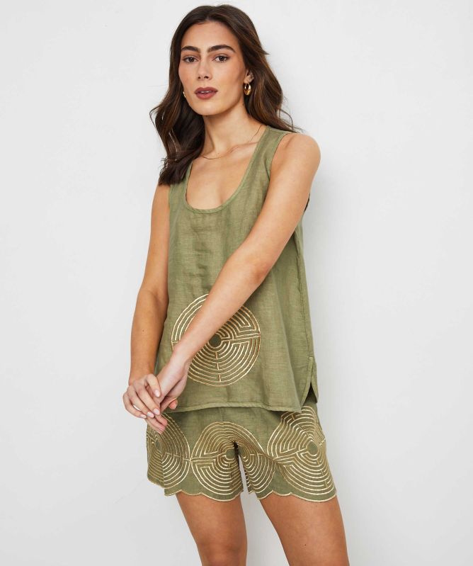 Greek Archaic Kori Circle Linen Shorts