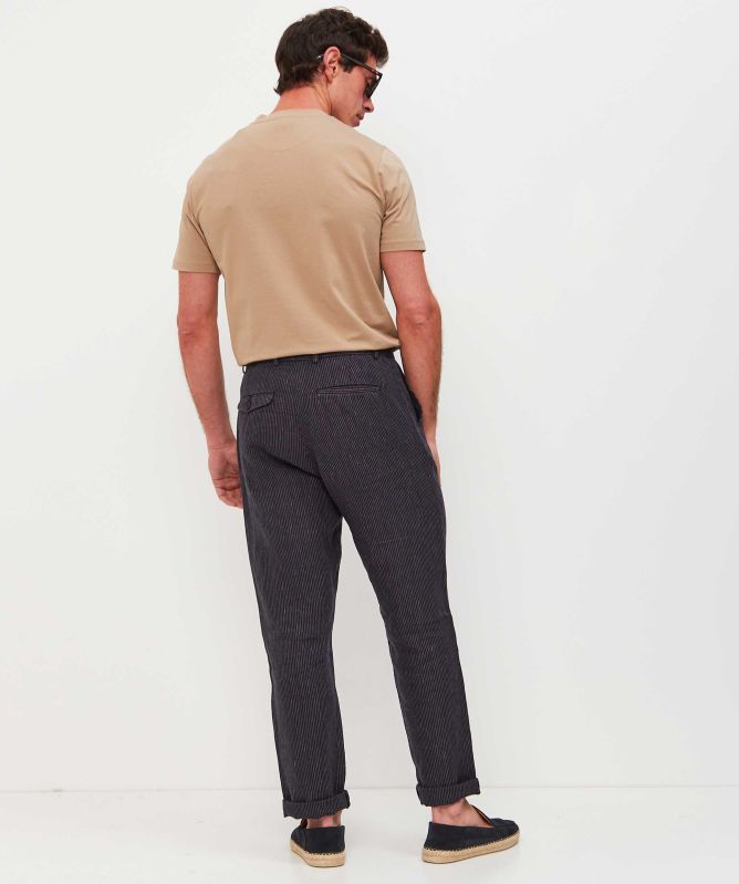 Burrows and Hare Tapered Irish Linen Striped Trousers