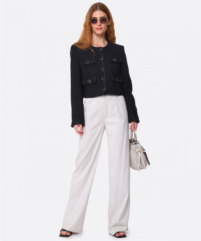 Self-Portrait Textured Wool Cropped Jacket