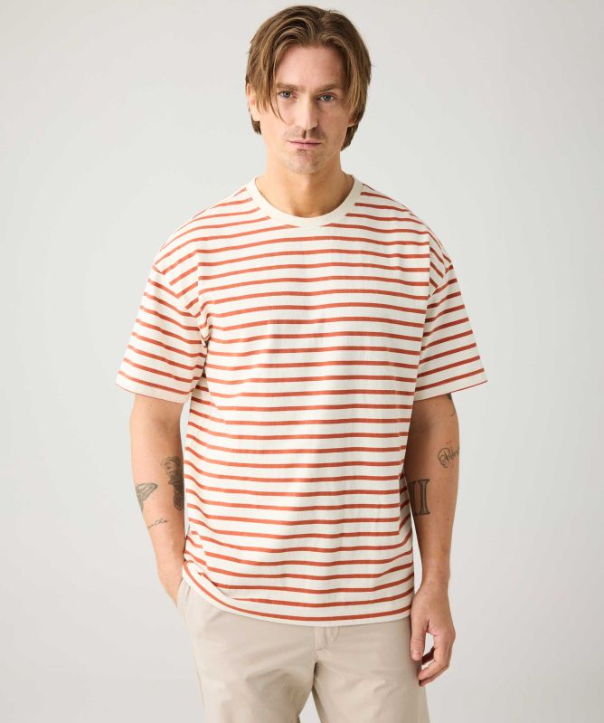 Knowledge Cotton Striped Crew Neck T-Shirt