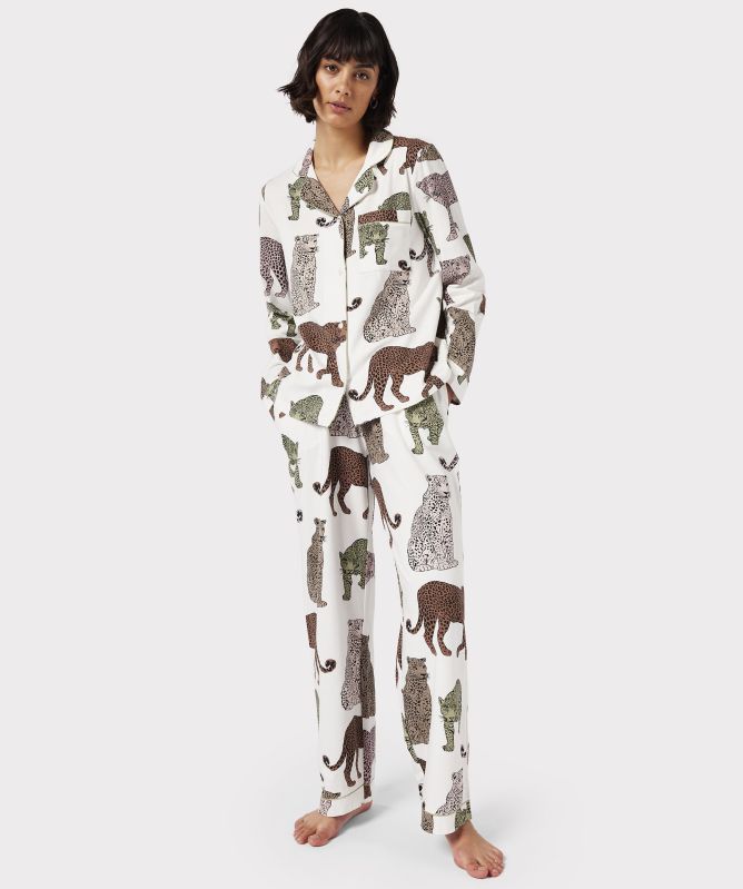 Chelsea Peers Cotton Leopard Print Long Pajamas