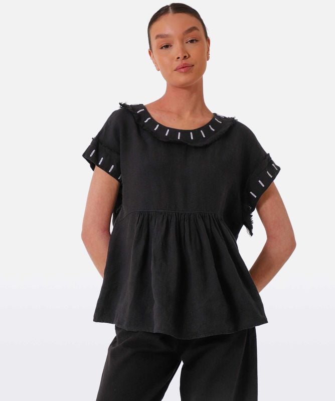 Bize Pleated Linen Top