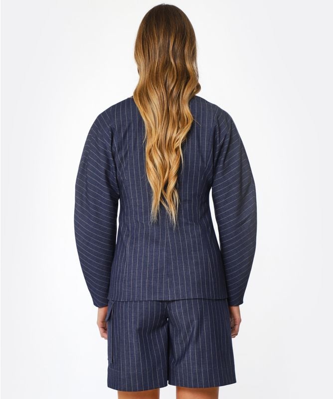 Ganni Blue Stretch Stripe Shirt Jacket | Jules B