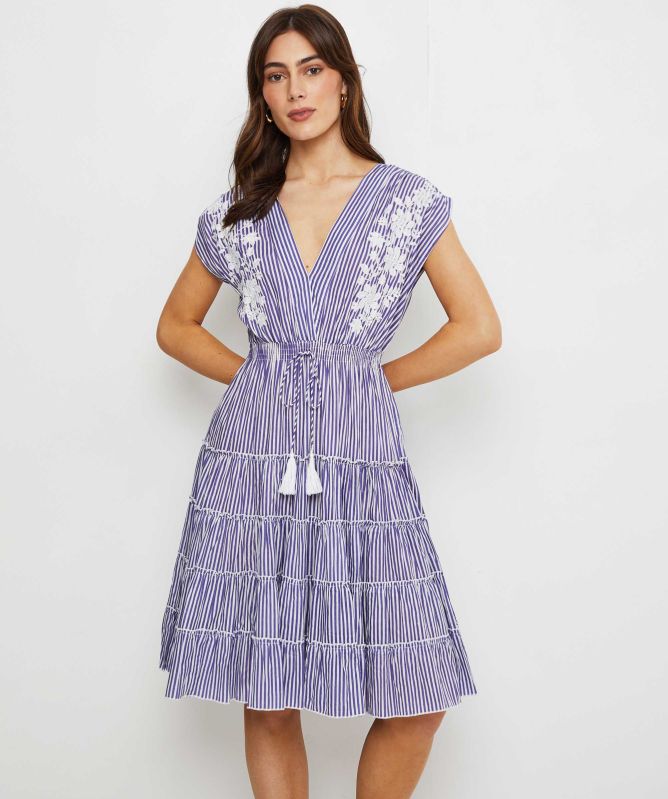 Handprint Dream Apparel Embroidered Striped Trixie Dress