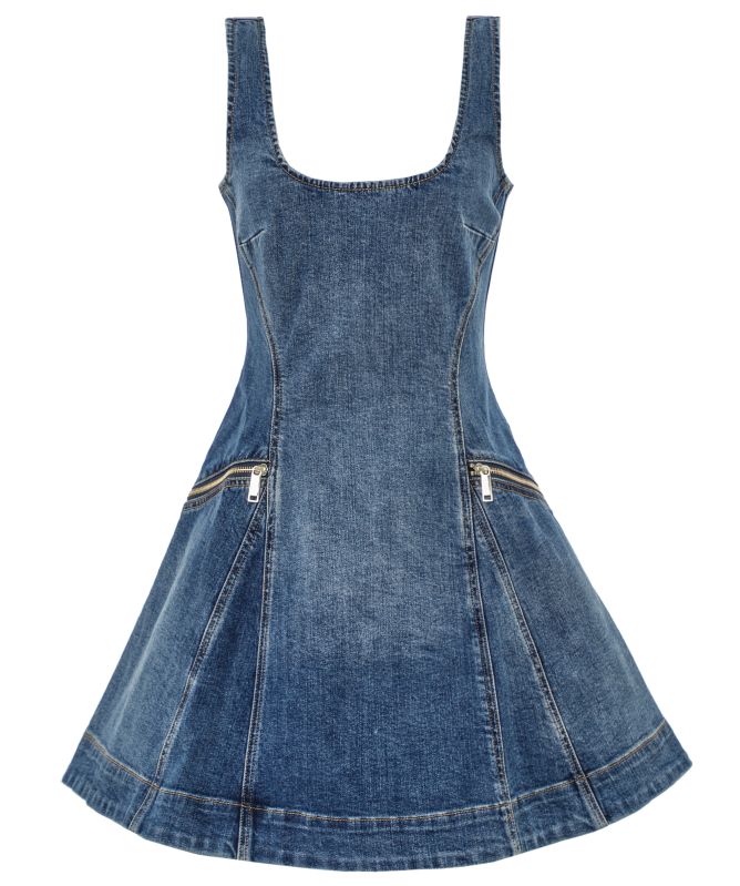 Self-Portrait Denim Flared Mini Dress