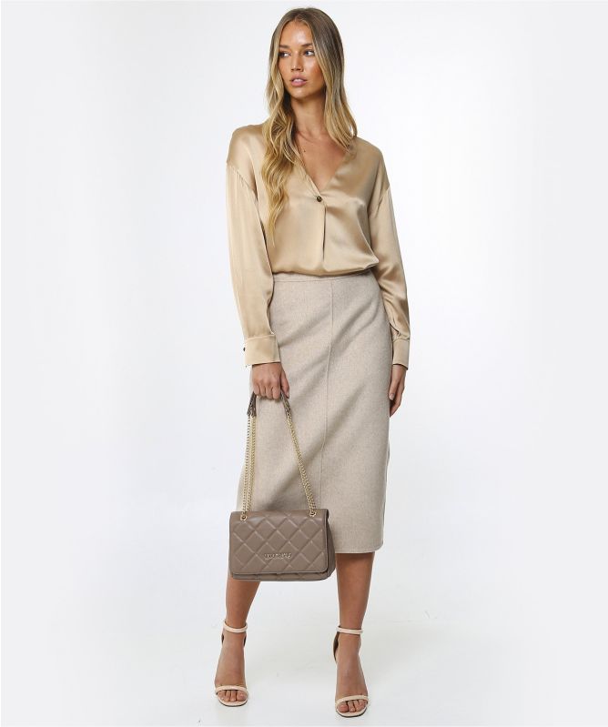 Silk V-Neck Ball Button Blouse