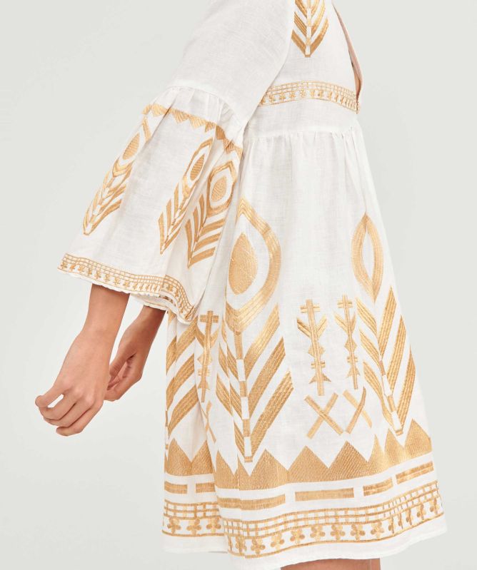 Greek Archaic Kori Feather Embroidered Mini Dress