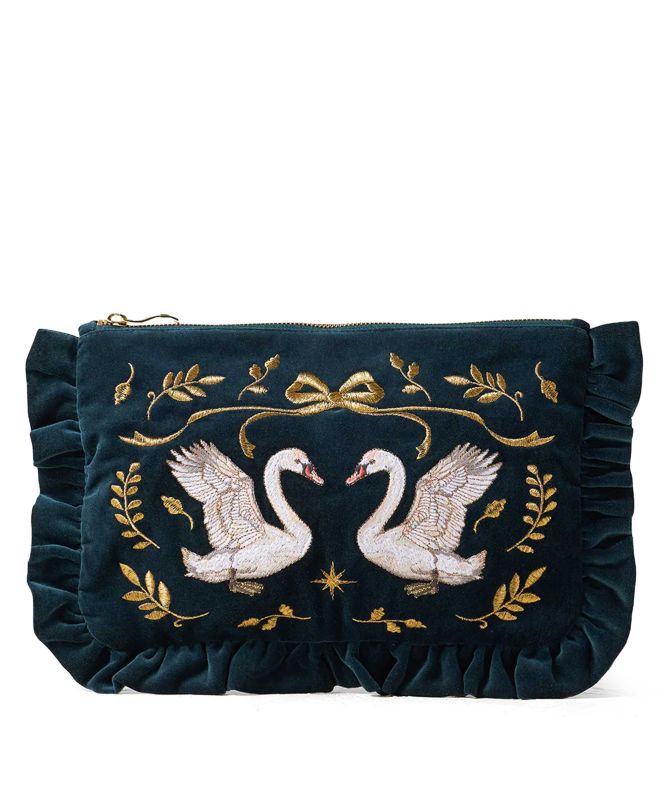 Elizabeth Scarlett Majestic Swans Frill Pouch