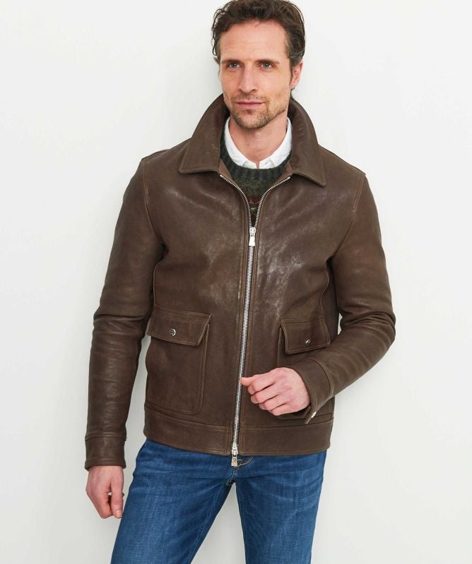 J. Blades Lined Leather Zip Jacket