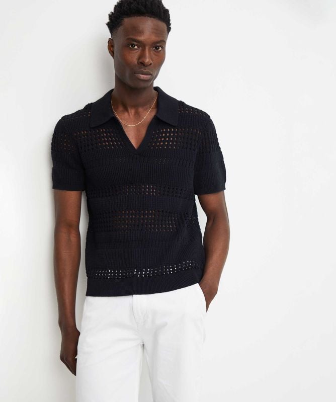 Wax London Siena Pointelle Knit Polo Shirt