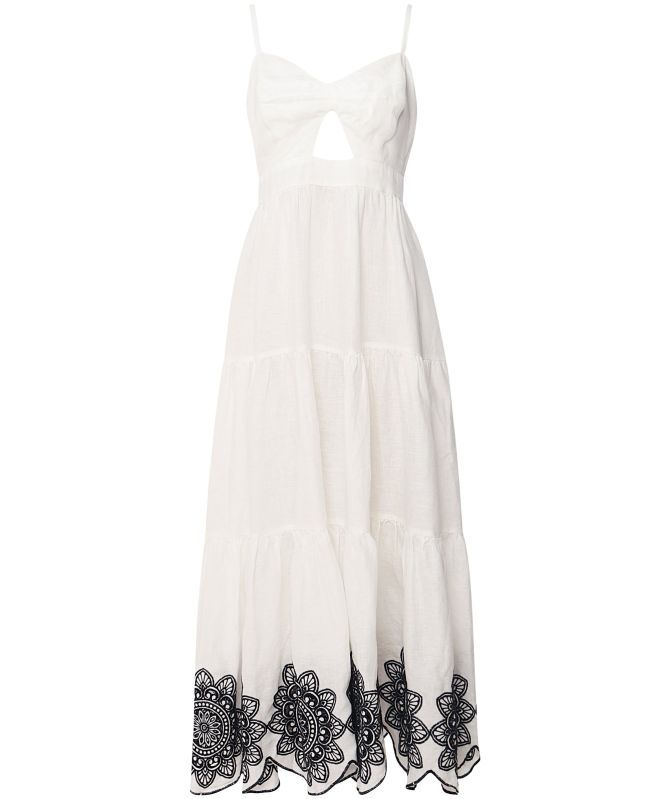 Greek Archaic Kori Linen Daisy Cutout Embroidered Dress