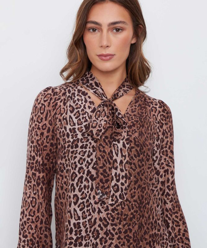 RIXO Moss Leopard Silk Blouse