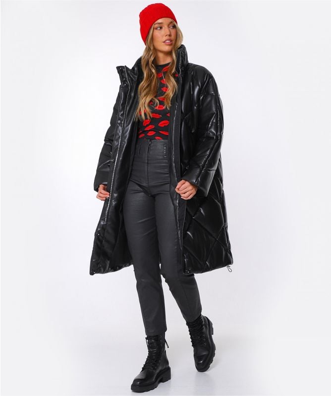 Stand Studio Black Anissa Faux Leather Coat | Jules B