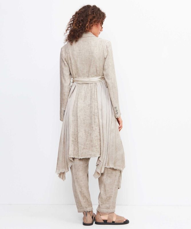 Sanctamuerte Draped Linen Trench Coat