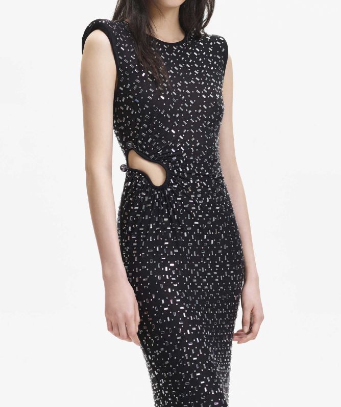 Self-Portrait Square Rhinestone Mesh Maxi Dress