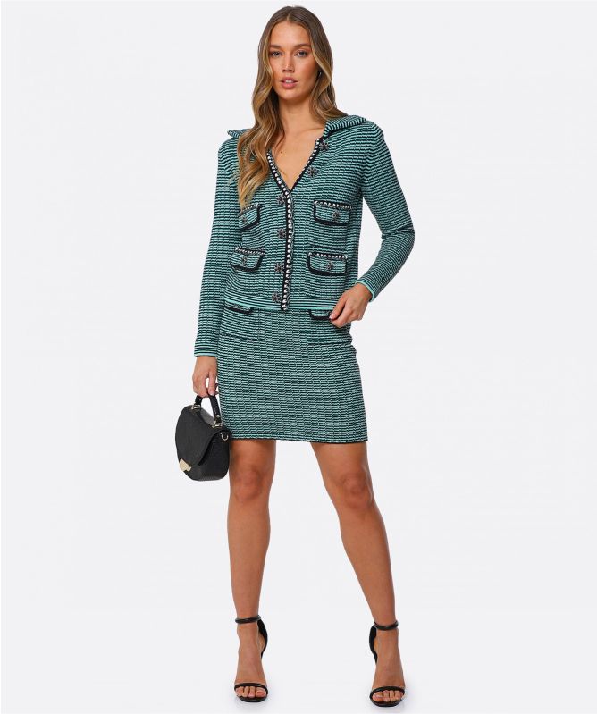 Self-Portrait Stripe Wool Skirt