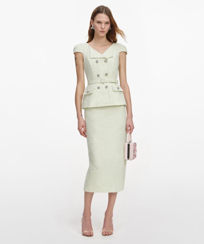 Self-Portrait Bouclé Peplum Midi Dress