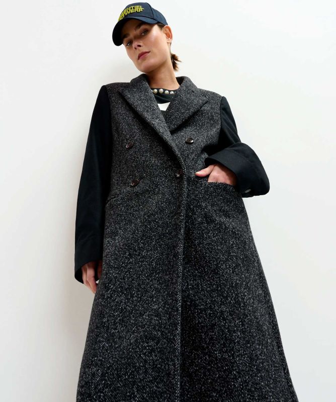 Essentiel Antwerp Ivona Contrast Sleeve Double Breasted Coat