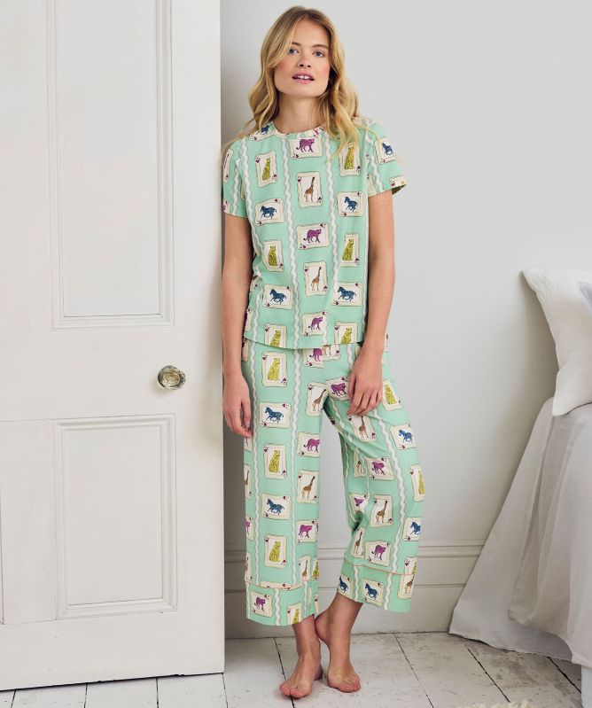 Chelsea Peers Playing Card Animals Print Long Pajamas