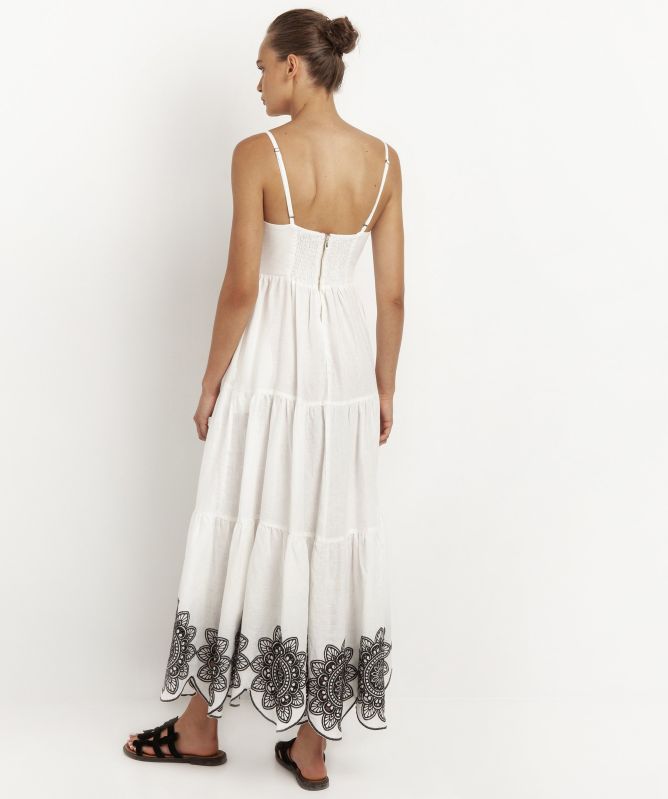 Greek Archaic Kori Linen Daisy Cutout Embroidered Dress