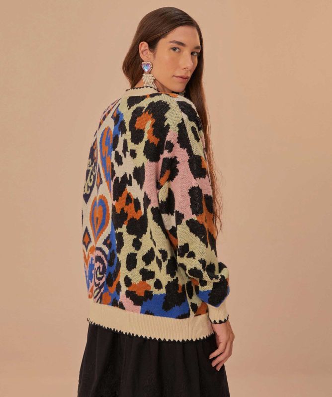 Farm Rio Mixed Ikat Hearts Cardigan display picture 1