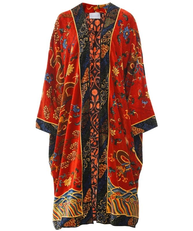 One Hundred Stars Dragon Rust Velvet Grande Kimono