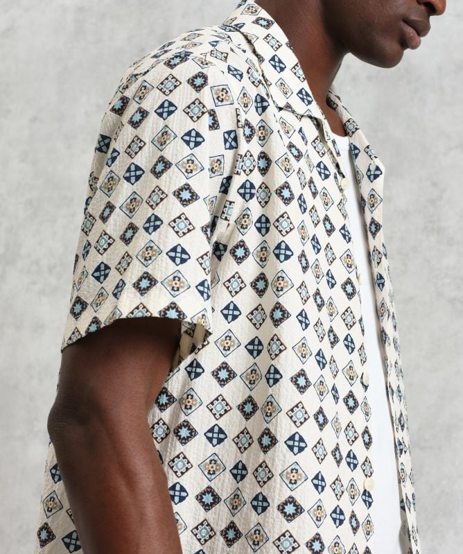 Wax London Seersucker Geo Tile Didcot Shirt