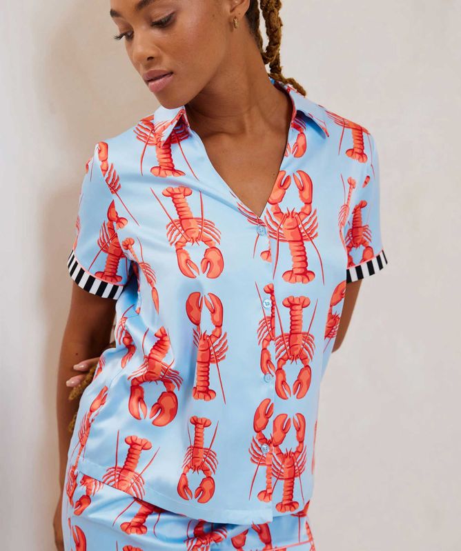 Chelsea Peers Satin Lobster Print Short Pyjama Set
