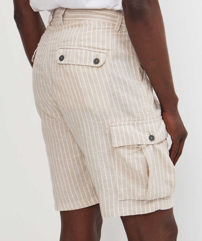 Seinse Linen Cotton Striped Cargo Shorts