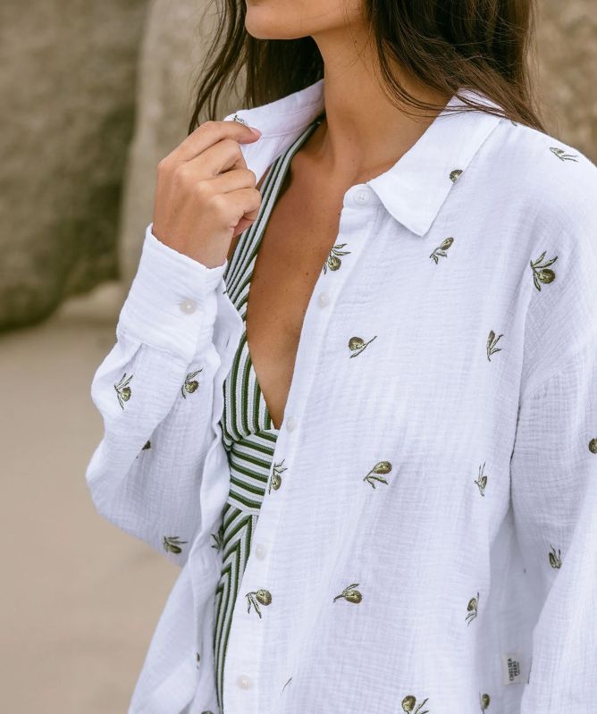 Chelsea Peers Embroidered Olive Print Shirt