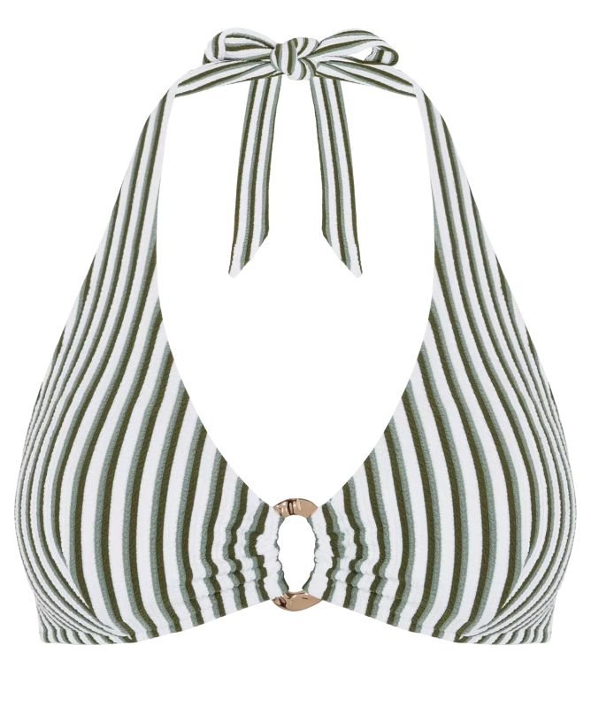 Chelsea Peers Crinkle Stripe Halterneck Bikini Top