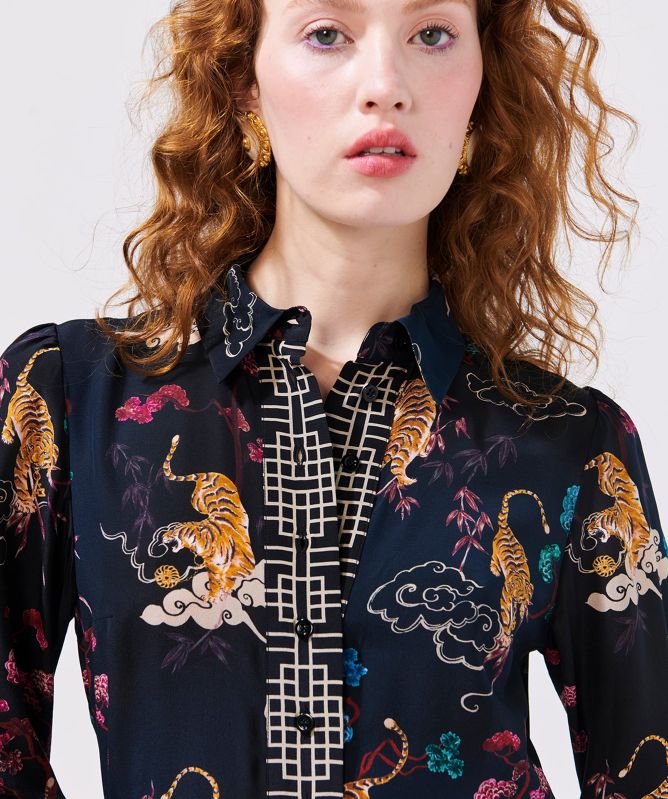 Hayley Menzies Silk Courageous Tiger Shirt Dress