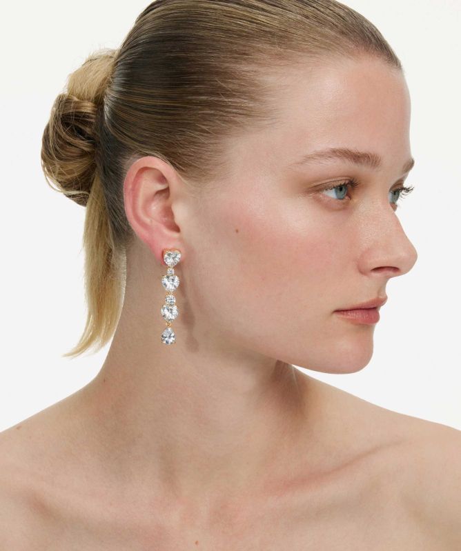 Self Portrait Gold Heart Crystal Tiered Earrings