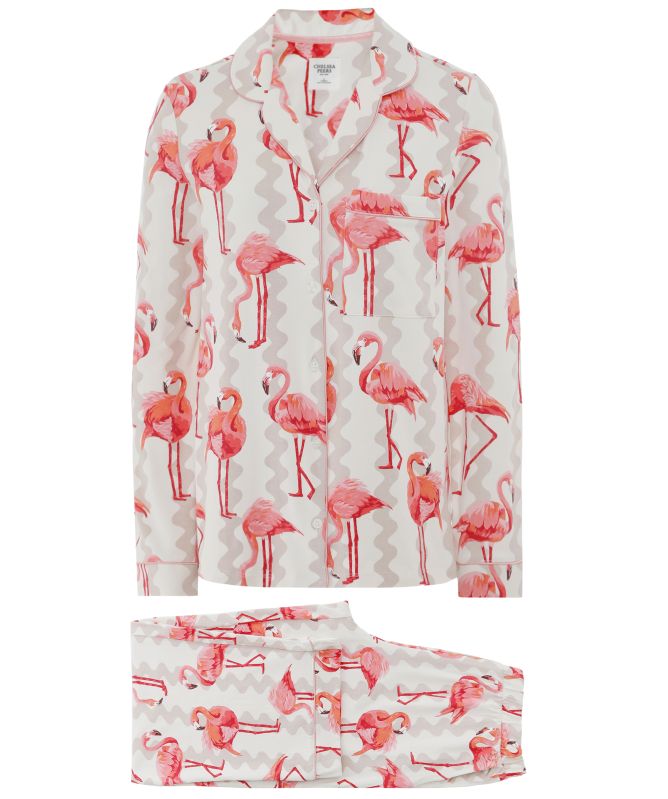 Chelsea Peers Flamingo Stripe Print Long Pajamas