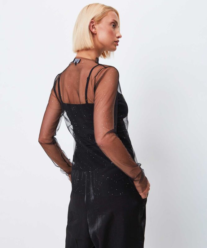 Bize Sequin Mesh Top